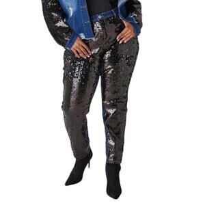 ASHLEY STUART Women's Sequined Mid Rise Skinny Jeans Size 14 In Denim